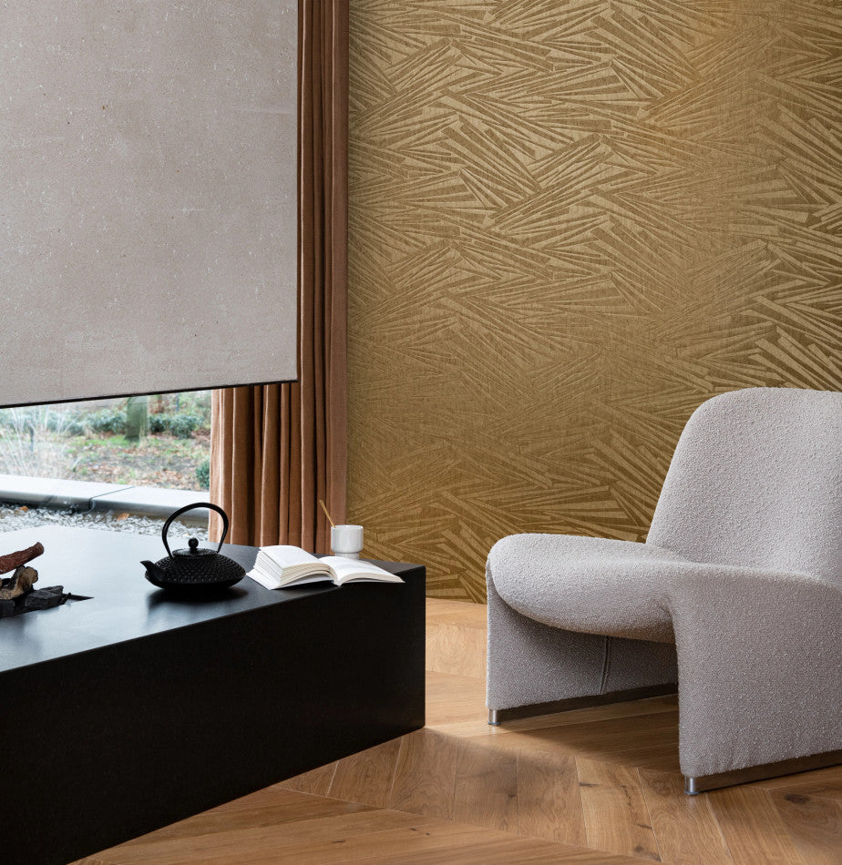 Sky Lounge Abstract Wallpaper in Petrol, Beige, Grey and Gold